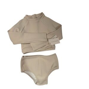 SON AND DAUGHTER Kids Beige Textured Rashguard Swim Set - size 7-8 - NWT